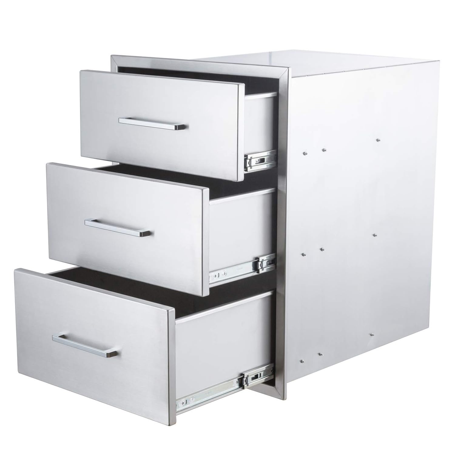 Outdoor Kitchen Drawers,Stainless Steel BBQ Drawer, 14" W x 20.5" H x 23" D Flush Mount Triple Access Drawer for Outdoor Kitchen,BBQ Island