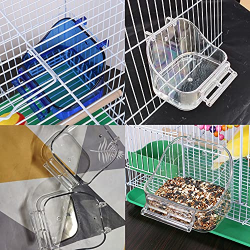 Image of YJJKJ Pet Bird Bath Box, Bird Caged Parrot Bathing Tub, Bird Cage Accessory Bathing Tub Bath for Small Brids Parakeet Canary Budgerigar Lovebirds (Blue)
