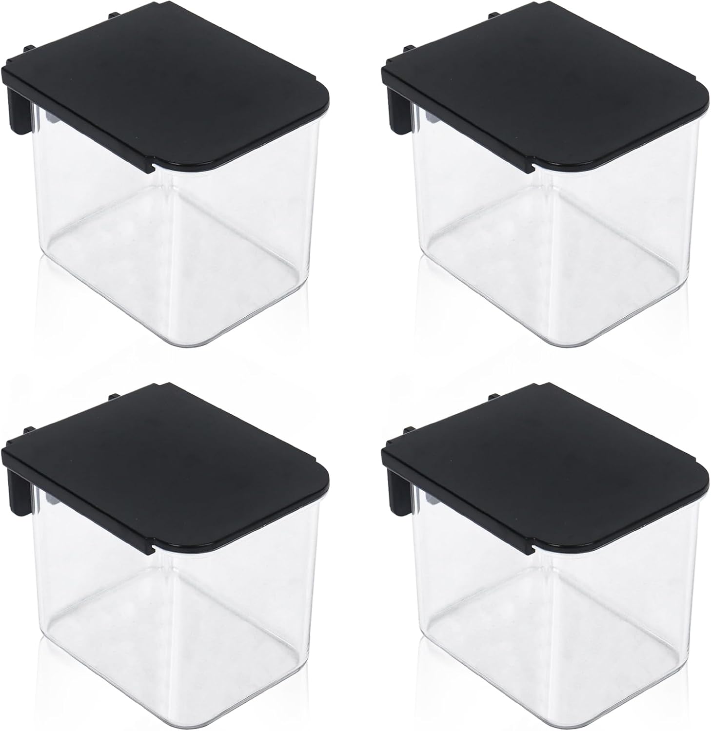 Klmnop 4 Pcs Pegboard Accessories with Lid, 3.9 x 3.2 x 3.2 Inch Pegboard Bins with Hooks, Clear Plastic Pegboard Containers for Garage Office Storage Kitchen(Black)