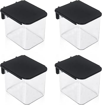 Klmnop 4 Pcs Pegboard Accessories with Lid, 3.9 x 3.2 x 3.2 Inch Pegboard Bins with Hooks, Clear Plastic Pegboard Containers for Garage Office Storage KitchenBlack