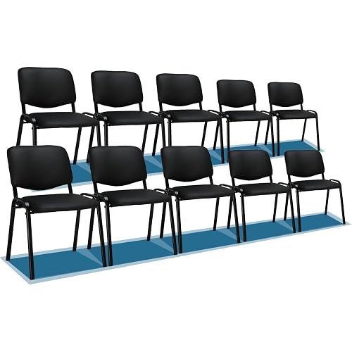 VINGLI 10-Pack Waiting Room Chairs, Stackable Chair for Office, Pu-Black