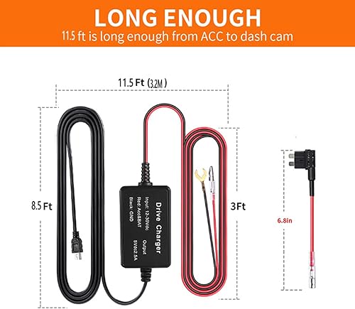 Miniatura 8 de Kit de cable duro para cámara de salpicadero, kit de cable microUSB y miniUSB con fusible MiniLP MiniATOMicro2, kit de cable de cargador de coche de