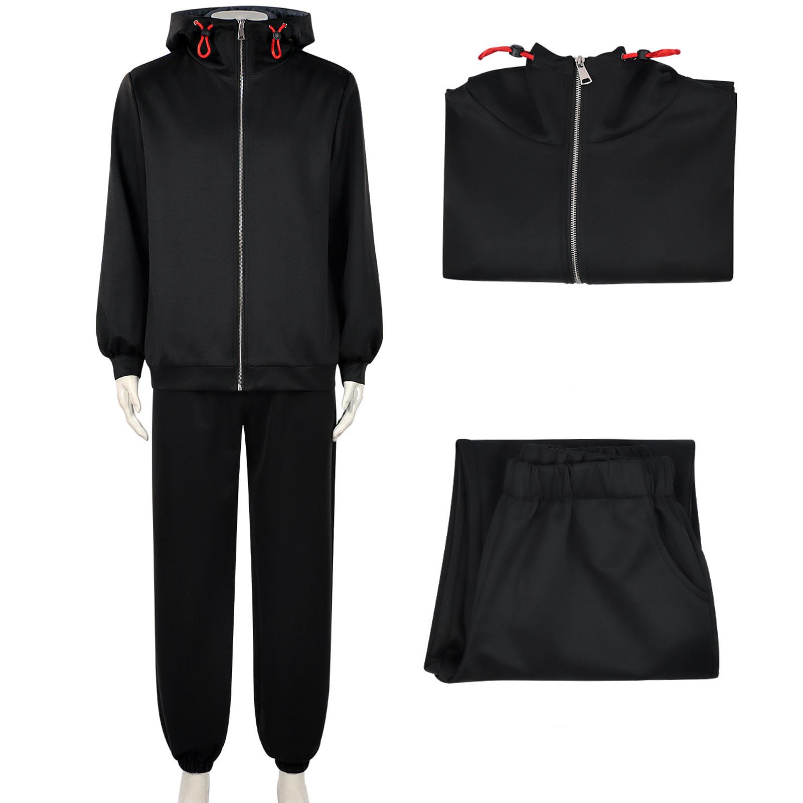 Mens Anime Hooded Tracksuit Set Full Zip Athletic Jacket with Jogger Pants for Cosplay Costume