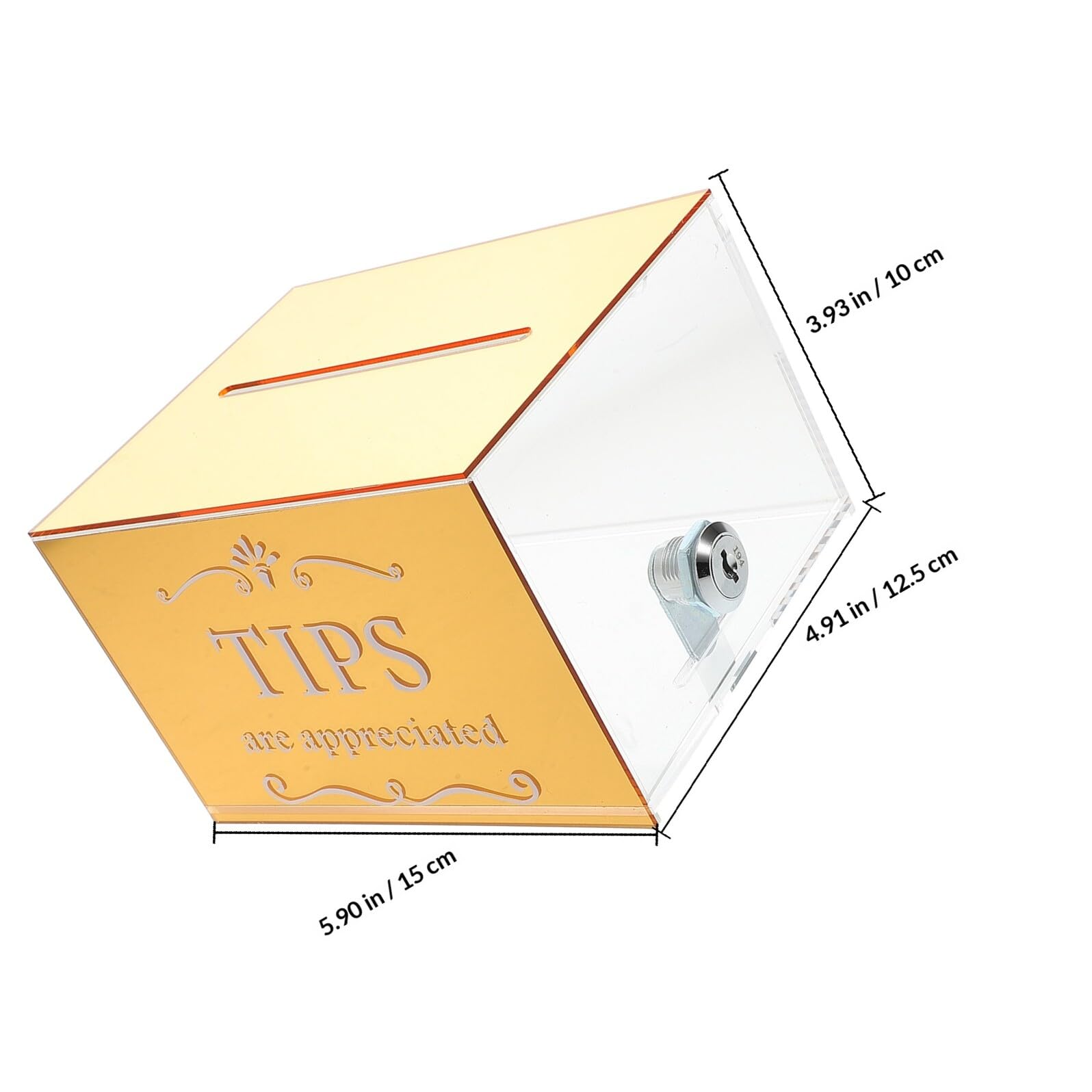 Lurrose Acrílico Caja de Propinas con Cerradura para Bar y Restaurante | Diseño Transparente, Acabado Dorado Elegante, Gran Capacidad, Adecuado para Sugerencias, Rifas y Donaciones