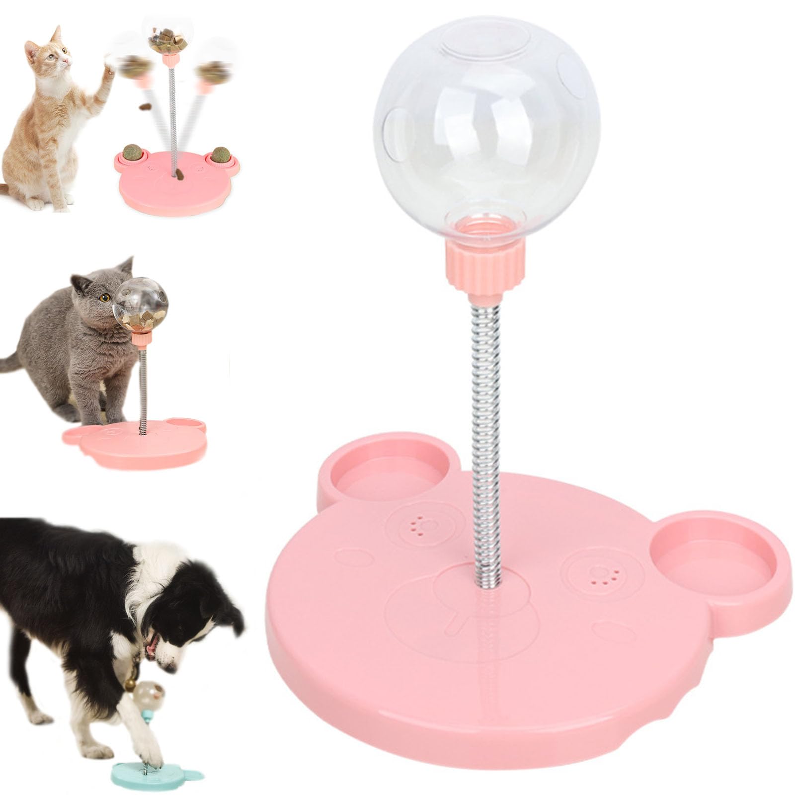 Ficugxd Pink Wobbly Dog Treat Dispenser With Spring - Interactive Slow Feeder Ball For Dogs And Cats, Snack Dispensing Pet Toy