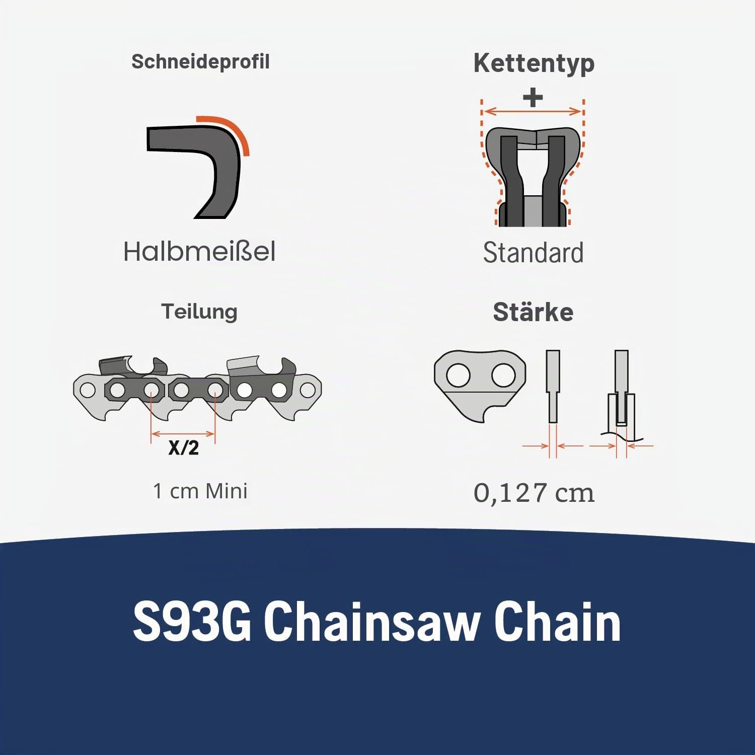 Husqvarna X-Cut S93G 35,6 cm Kettensägekette, 3/8 Zoll Teilung, 0,50 Zoll Gauge, 52 Drive Link Kettensägeblatt Ersatz, vorgespannt und geringer Rückschlag, Grau