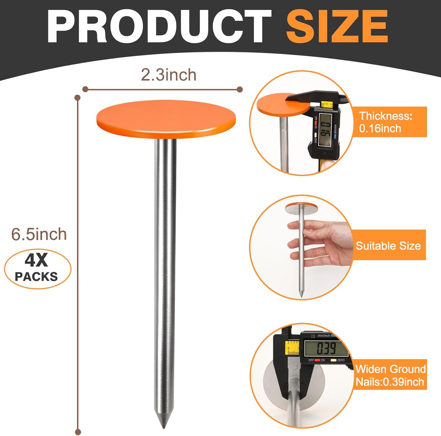 4 PCS Permanent Property Line Markers, 6x2 Inch Boundary Markers for Property Land Survey Stakes Heavy Duty Survey Pin for Home Depot Septic Tank Yard Paver Ground Landscape Surveying