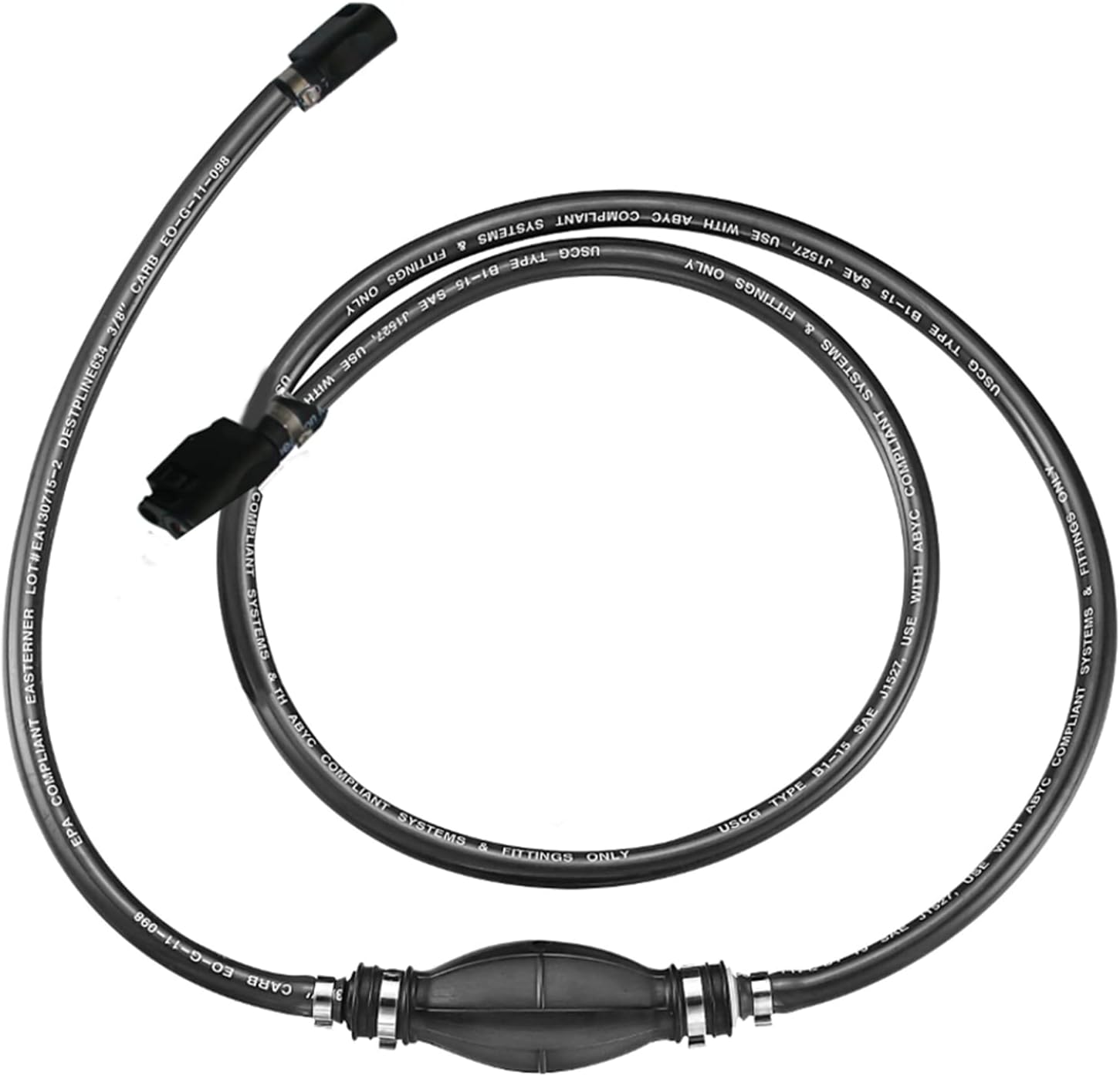 SeaSense: Mercury Fuel Line Assembly for Boats w/ Portable Fuel Systems - Includes Primer Bulb, ⅜” ID x 80” Long (6.5 ft) Heavy Flow Fuel Hose, Stainless Steel Hose Clamps & Engine Connectors, Black