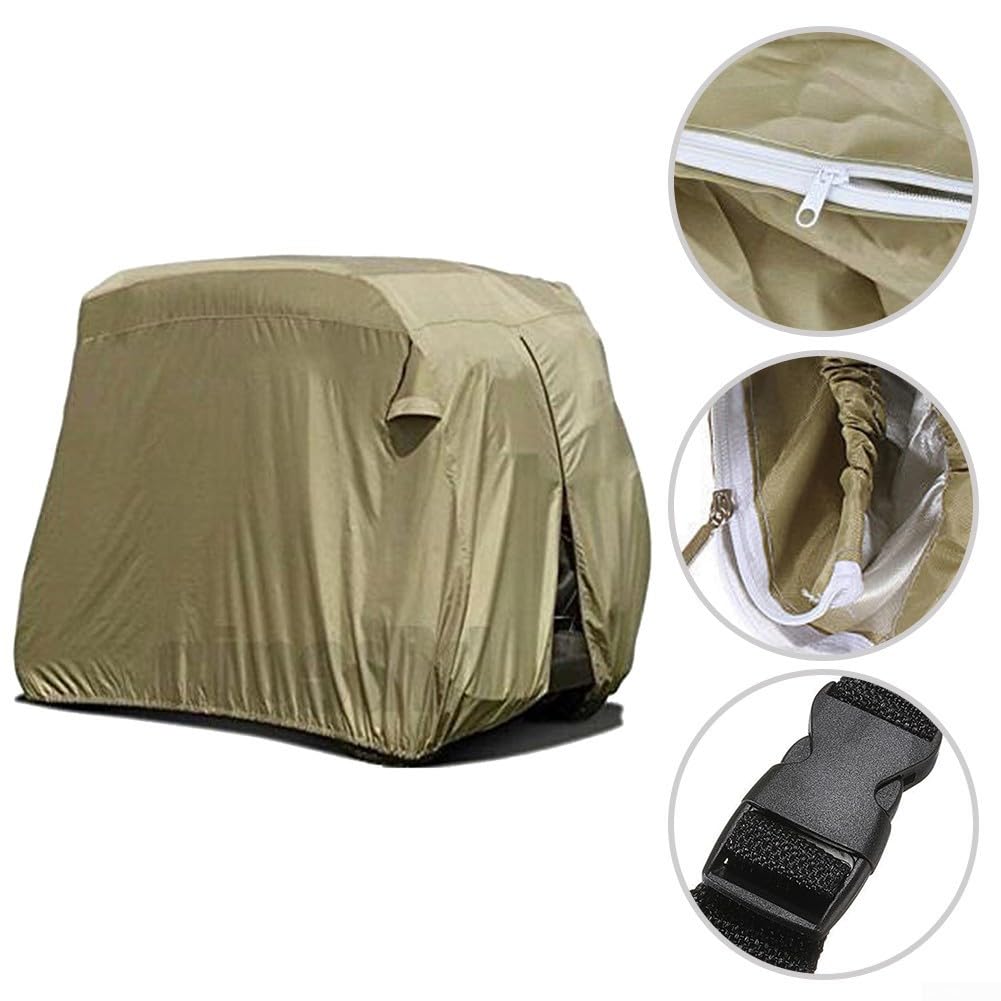 Wasserdichte Golfwagen-Abdeckung, 210D Oxford-Stoff, gelb, Regen, Sonne, Schnee, mit Rückseite für Zugang für 2 Passagierwagen, kompatibel mit Ezgo-Modellen, Outdoor-Schutzausrüstung, 274 cm
