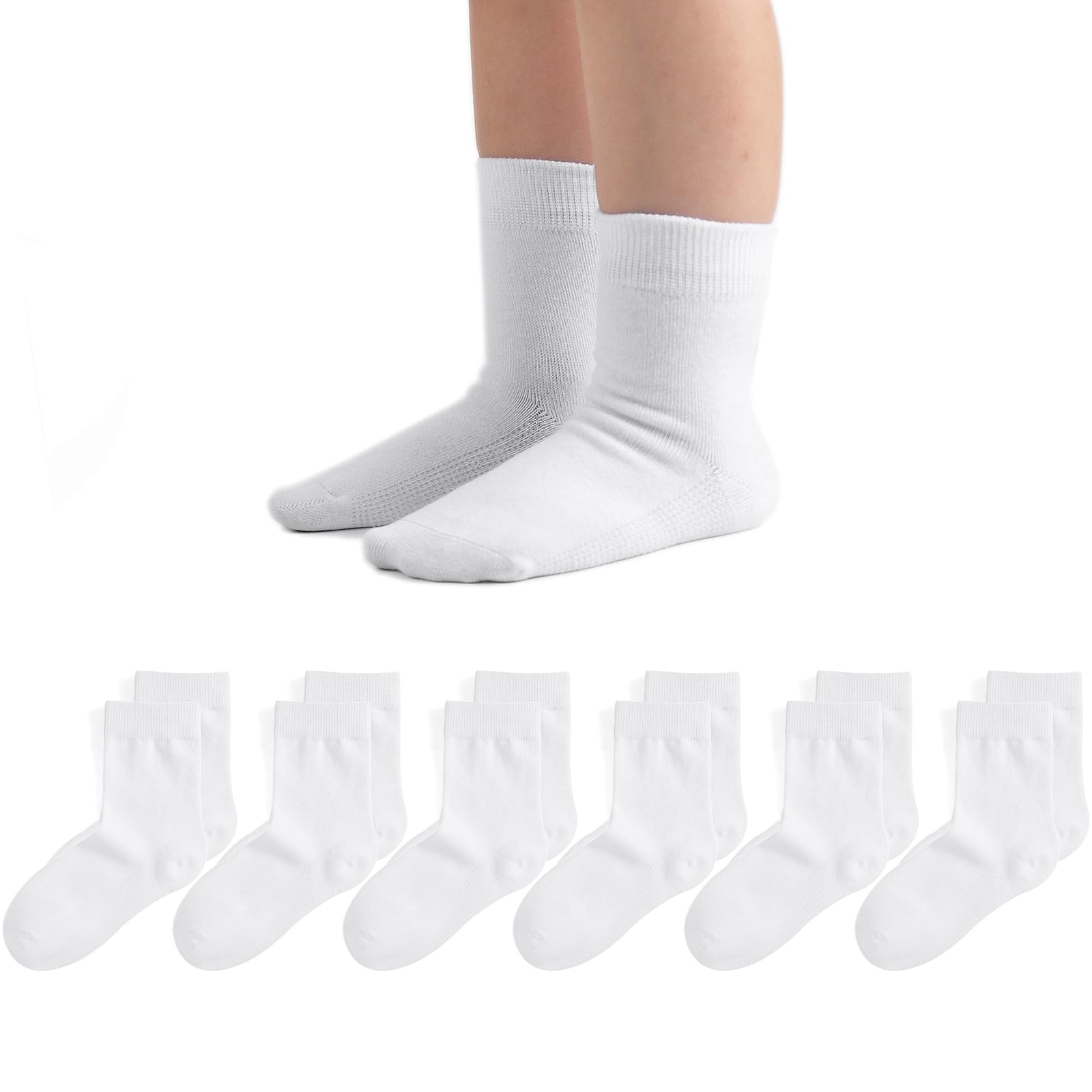 EPEIUS Seamless Socks for Girls Boys Thin Breathable School Uniform Socks Toddlers Cotton Crew Socks 3T-15 Years 6 Pack