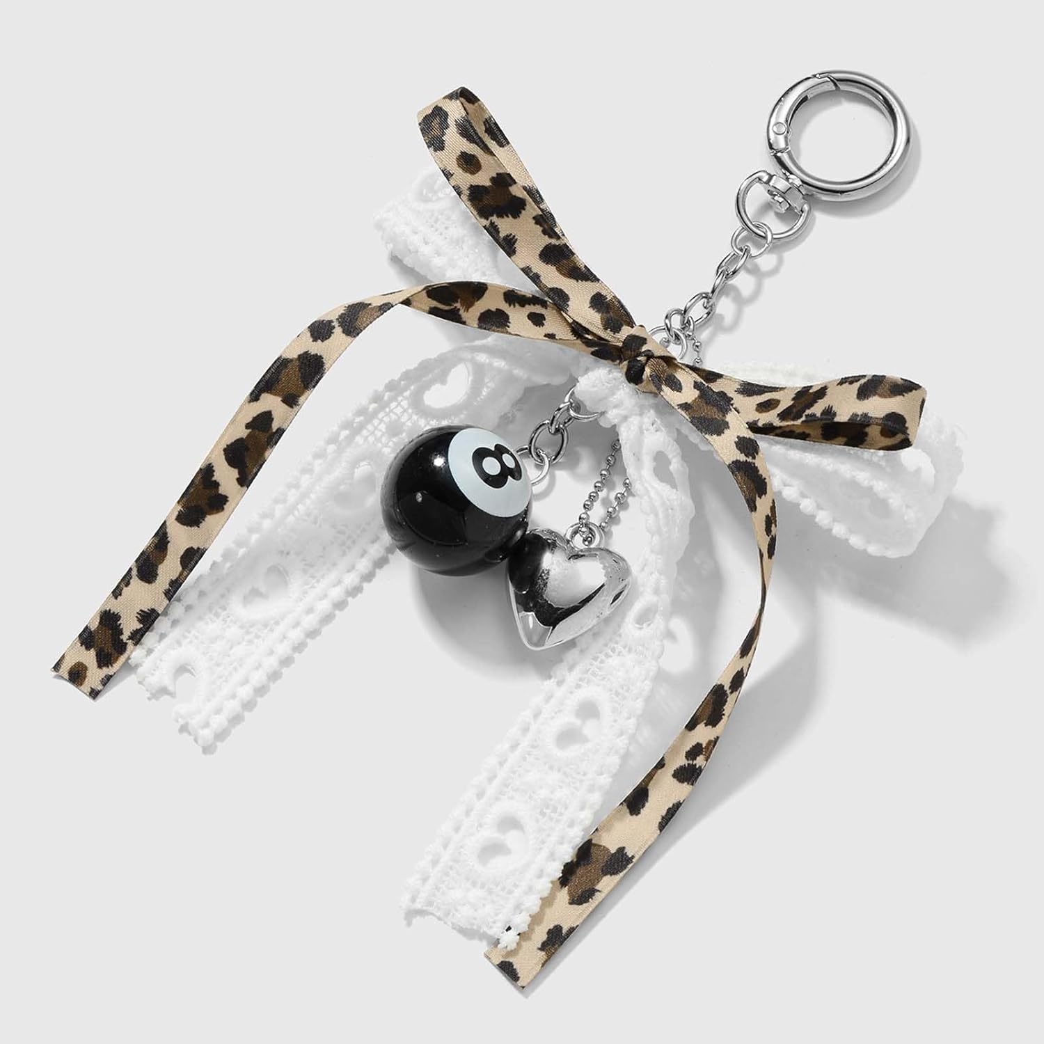 Y2K Leopard Bag Charms Cute Pearl 8 Ball Keychain Heart Handbag Car Keyring Purse Accessories for Women - Image 5