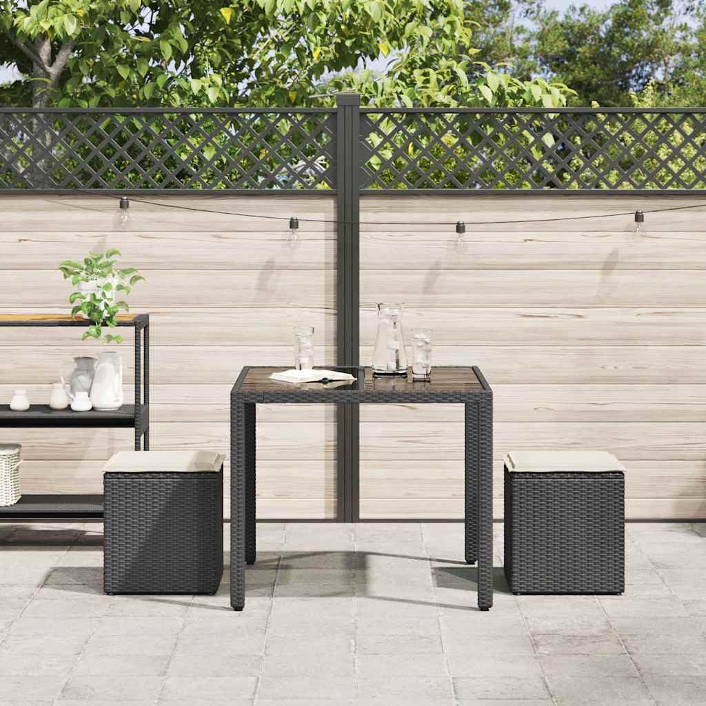 Tabourets jardin coussins 2 pcs noir 40x40x43 cm résine tressée