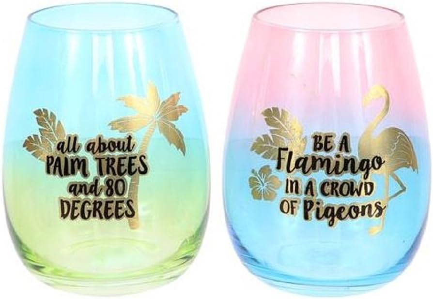 Amazon セットの2つのトロピカルSayings OmbreカラフルStemless Wine Glasses Dennis