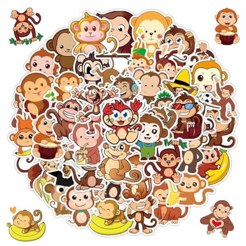 Lot de 50 autocollants imperméables en forme d'animaux de singe, autocollants en forme de singe, autocollants pour enfants, fête d'anniversaire, scrapbooking,...