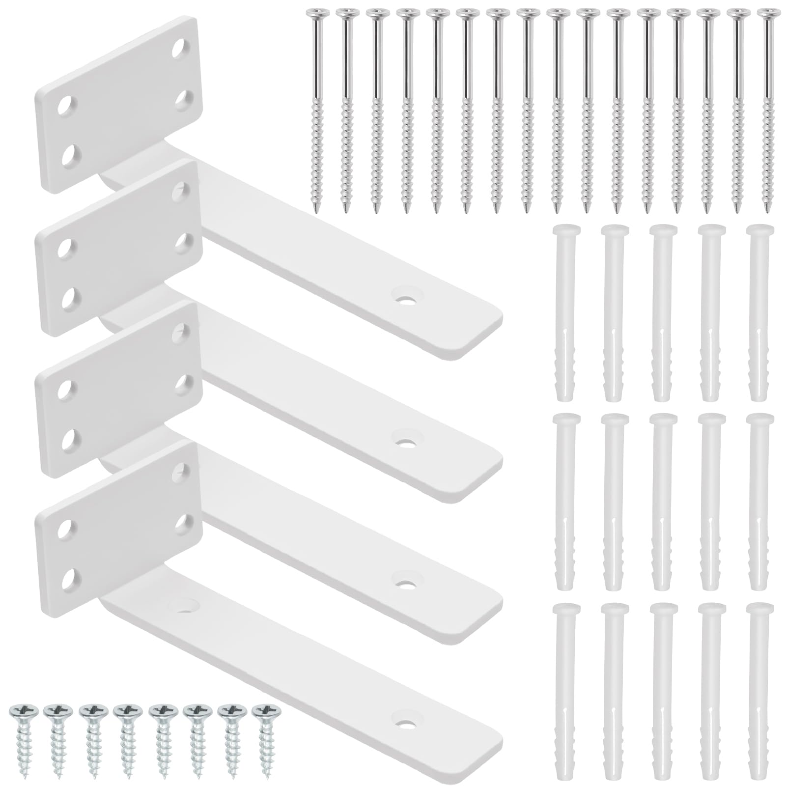 Swpeet 4 Pack 4 Inch White Heavy Duty Hidden L Brackets, Floating Shelf Bracket, Blind Shelf Supports, Rustic Industrial Shelf Brackets with Screw and Anchors Kit for Table Work Bench