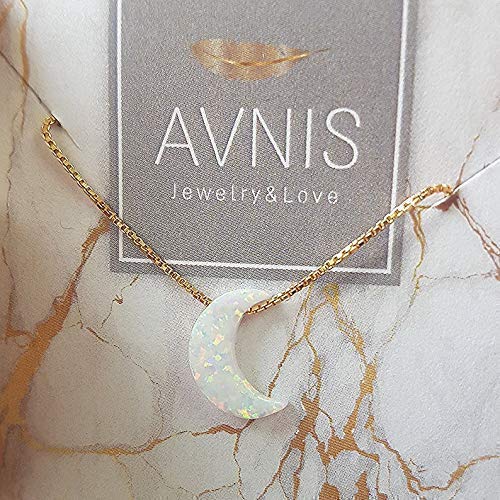 White Opal Moon Necklace Crescent Moon Choker Jewelry 14K Gold Filled dainty Box chain Length 16+2 Inches extender Gift for Girl Women - Image 4