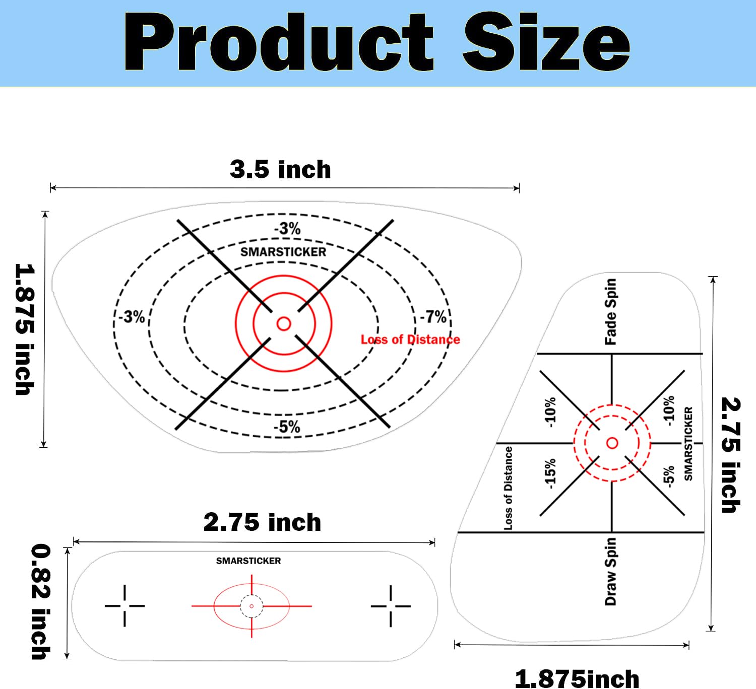 SMARSTICKER Golf Driver Blue Impact Tape Set Labels Standard Self-Teaching Sweet Spot Target Sticker Training Aids Tape Wood Iron Ball Hitting Recorder for Swing Practice (150)