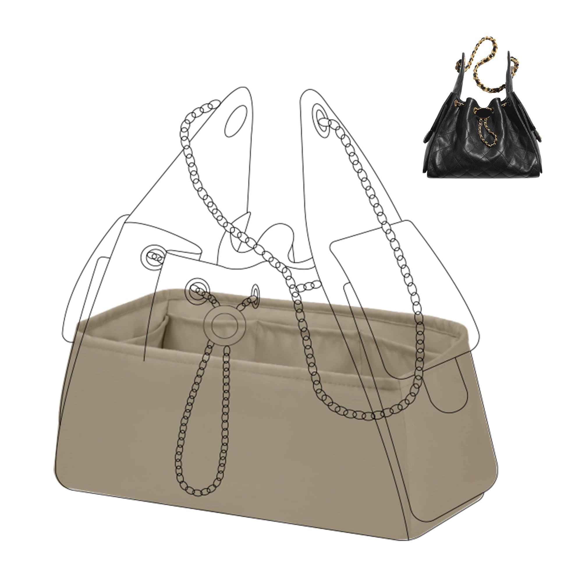 Dgaz Gris Tourterelle Silk Bag Organiser Insert Fits Chanel 25C S/M Bags, Silky Smooth Bag Organiser, Luxury Handbag & Purse Shaper (, 25C Hobo Medium)