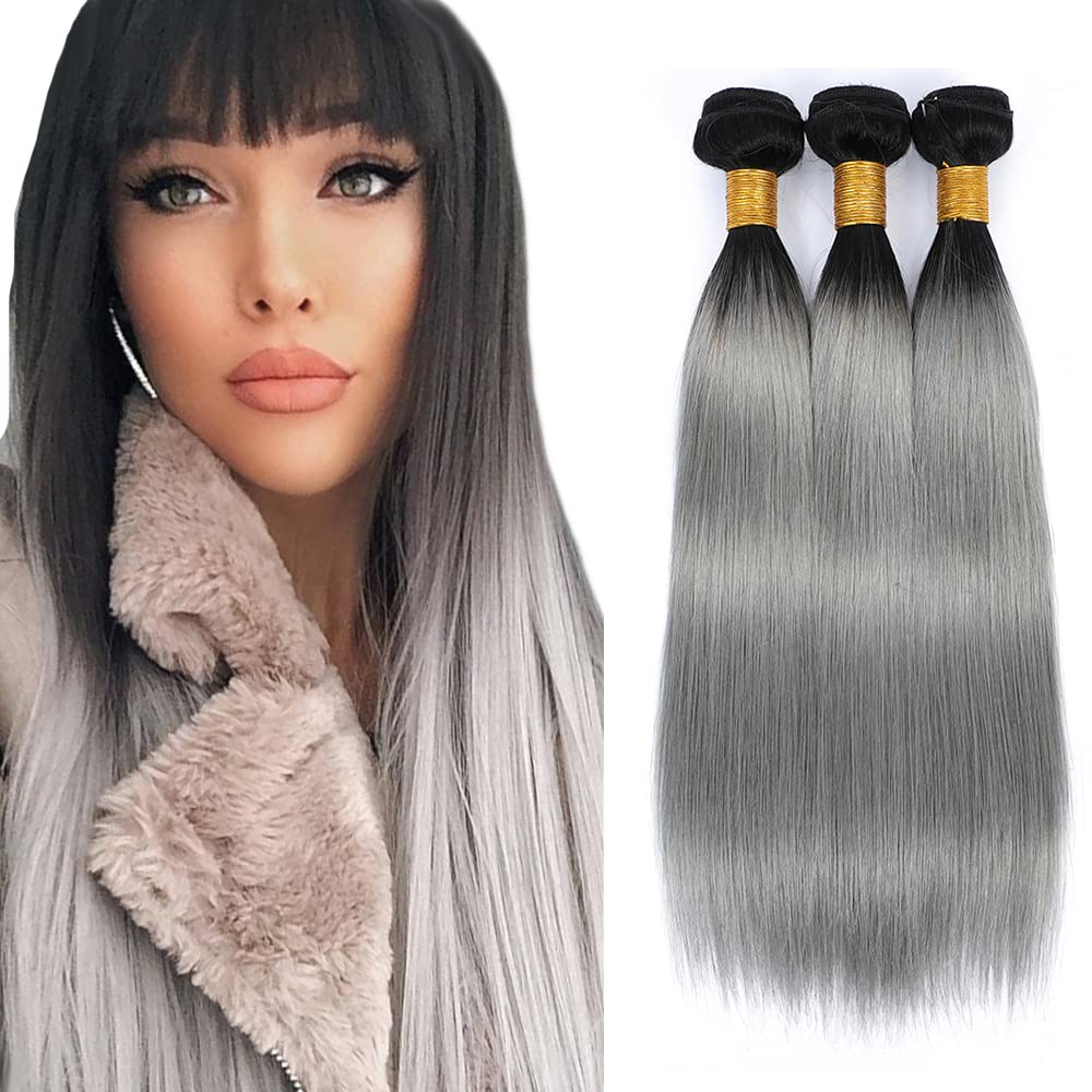 Amazon.com : Ombre Grey Straight Bundle Black To Grey Human  display picture 2