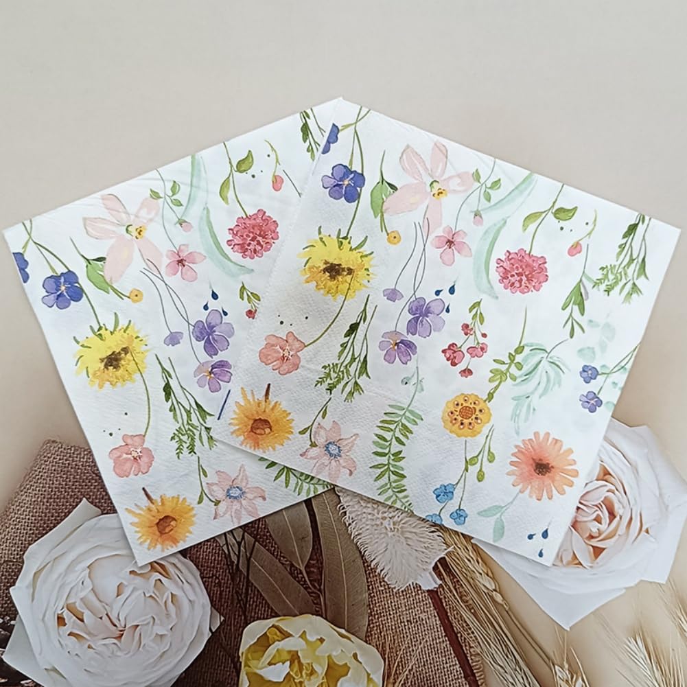 Flintronic 40 PCS Soft Paper Floral Napkins, 2ply 33cm, Colorful Flower Patterned Serviettes Tissue - Image 4