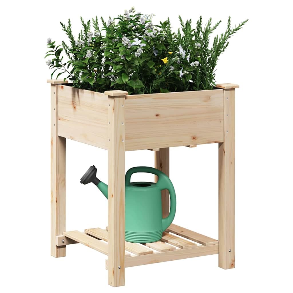 Garten-Pflanzgefäß mit Regal Beige 60,5 x 60 x 76,5 cm, Pflanzkübel mit Ablage aus Fichtenholz, Beiger Blumenkasten für Außenbereich, minimalistischer Pflanzer mit integriertem
