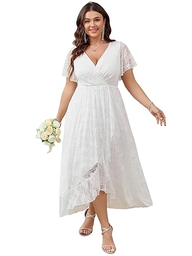 SCOMCHIC Womens Plus Size Wedding Guest Dress Formal Lace Wrap