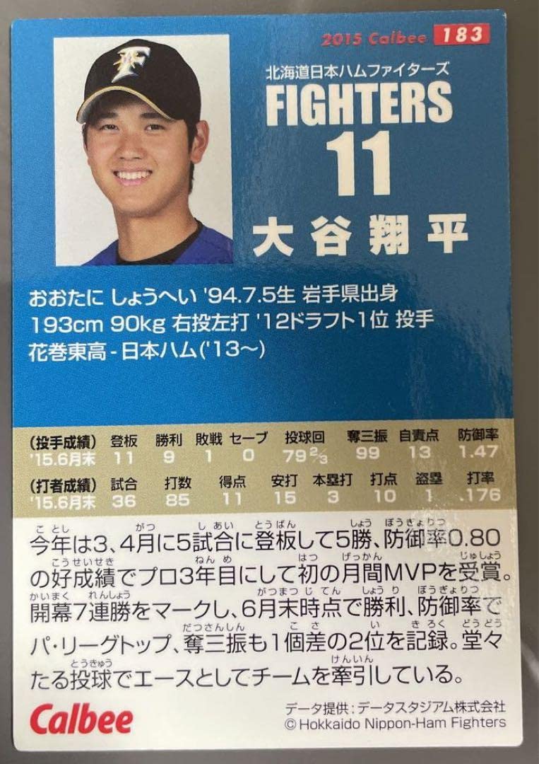 2015年日本ハムファイターズエンゼルスWBC大谷翔平選手サイン入りカード
