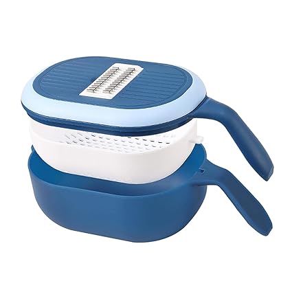 Prime Pick 6 in 1 Multifunction Chopper for Kitchen, Vegetable Chopper with Drain Basket, Onion Chopper with 6 Blades and 1 Peeler | Suitable for All Kinds of Vegetables and Fruits (Blue)