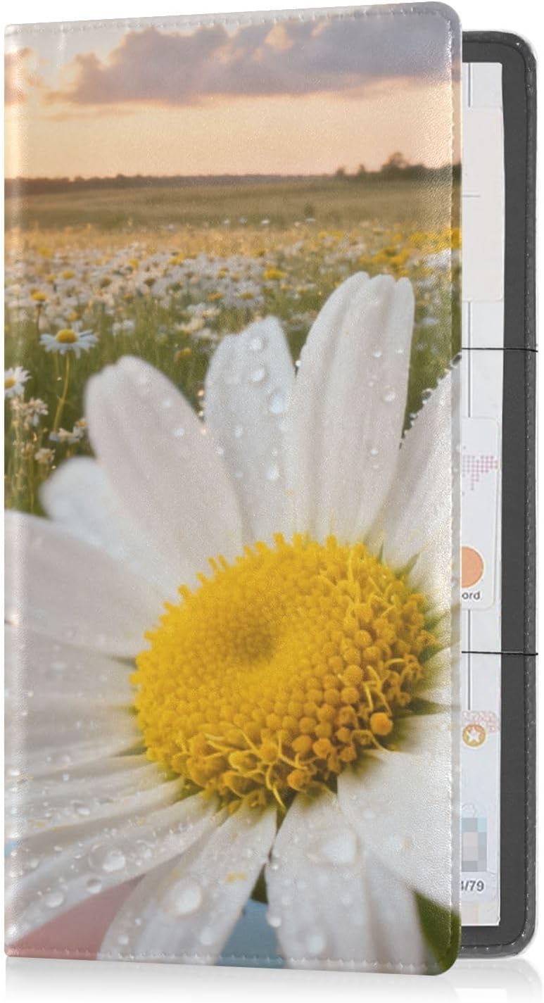 GuoChe Leather Car Registration & Insurance Card Holder Men Women Car Essentials for Cards, Essential Document, Driver License Vehicle Paperwork Daisy at Sunset by Window image 2