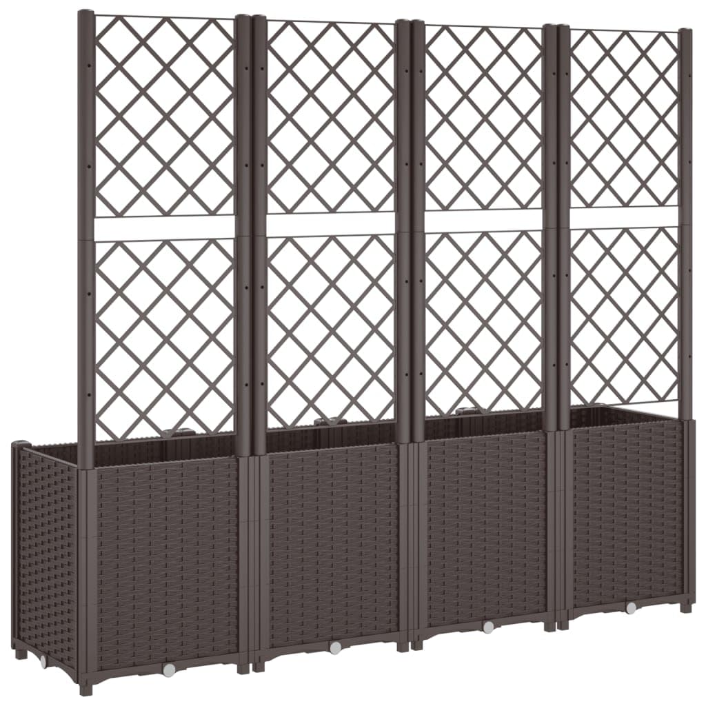 Donica ogrodowa z kratka i modularna brązowa 160x40x140 cm PP pojemniki na kwiaty taras balkon roslina pnaca rattan
