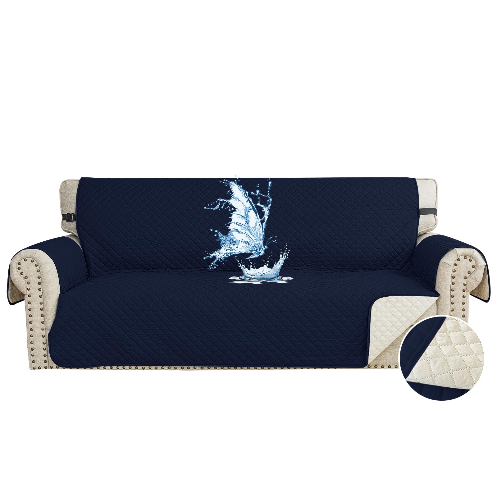 Waterproof Sofa Cover, 3 Seater Sofa Cover, Anti-Scratch Cats, Couch Cover, Non-Slip Stain, Universal, with Armrests, Washable, Dark Blue Global Recycled Standard Global Recycled Standard Global Recycled Standard