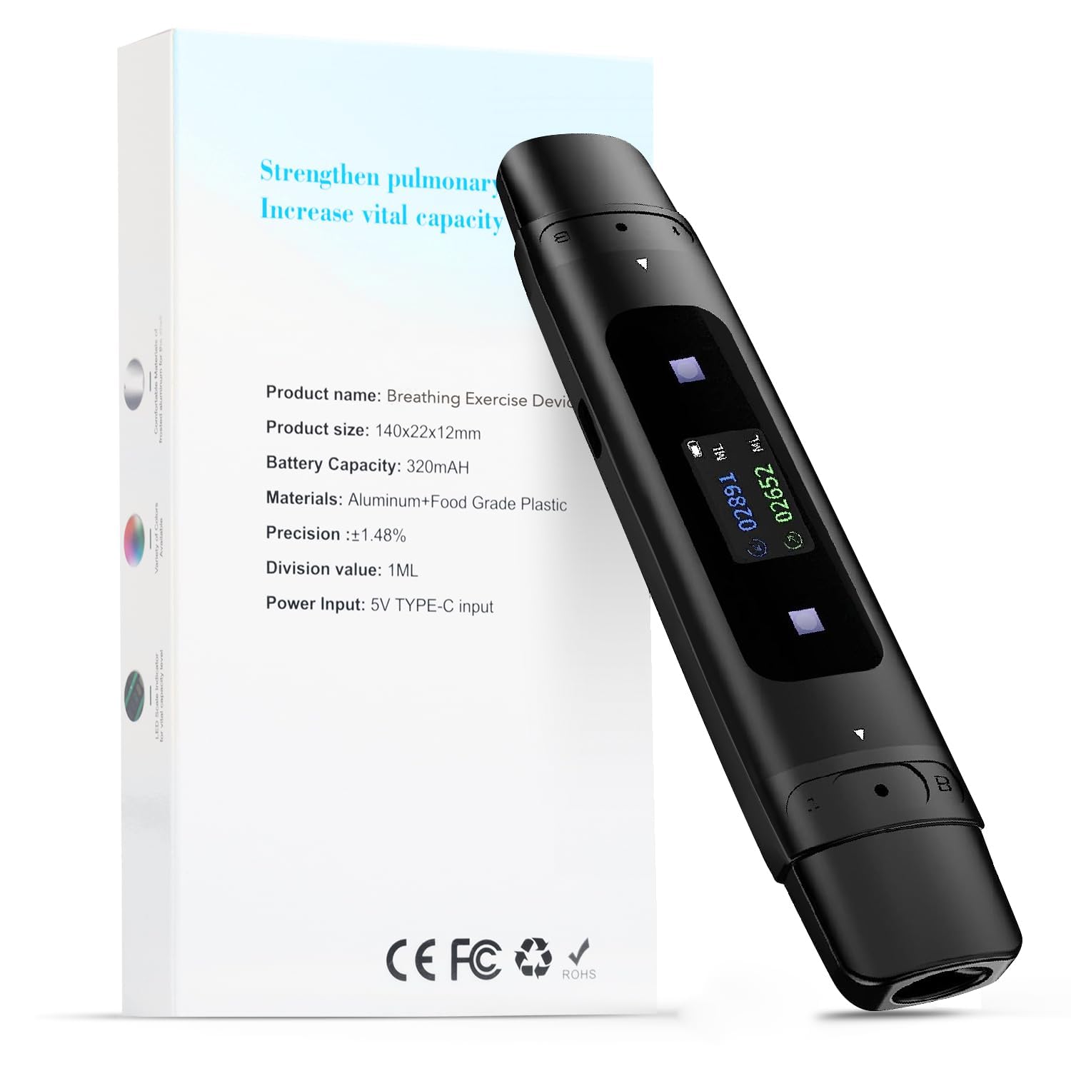 LCLALAY Breathing Exercise Device, Respiratory Muscle Training for Better Breathing, Time Result Display, Smart Guided Assistant for Athletes and Sports Enthusiasts, Improves Sleep with Real(With App)