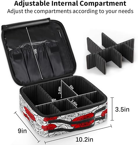 Miniatura 3 de Bolsa de maquillaje de viaje para mujer, grande, cuadrada, portátil, profesional, de tren de coqueta, estuche cosmético con asa estampado de rosas,