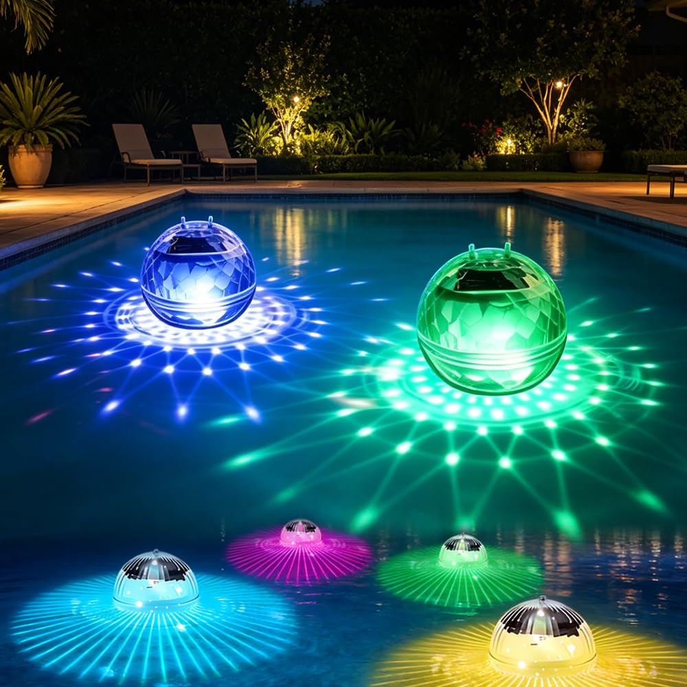 2 Luces Flotantes Piscina Solares, Ø11cm Inflables Bolas Luces solares para Piscina, Impermeables IP44 Solares Esféricas, 7 Colores Cambiantes para Piscina, Jardín, Patio, Césped
