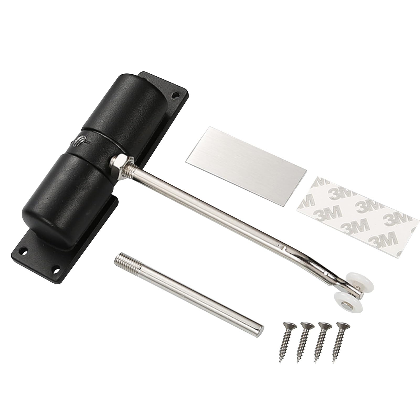 DAYONG Automatic Door Closer, Adjustable Door Spring Closer, Quiet Safety Wheel Roller Spring Auto Door Closing For Interior Door, Aluminum Spring Closer with Adjusting Rod and Screws (Black)
