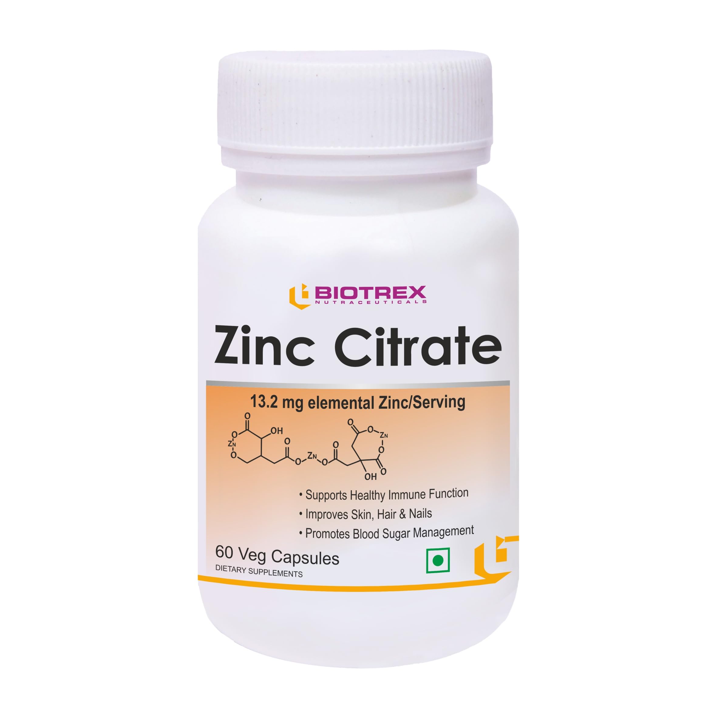 Biotrex Nutraceuticals Zinc Citrate Supplement - 60 Veg Capsules, Healthy Immunity, Supports Skin, Hair & Nails Health (B0C597Z8Y3) Amazon Price History, Amazon Price Tracker