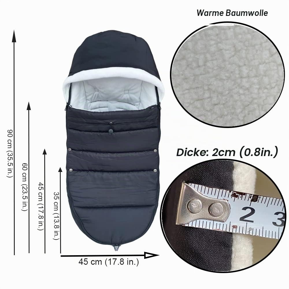 Universeller Kinderwagen-Fußsack, kompatibel mit Babyzen YOYO/YOYO2, Stokke YOYO3 & Bugaboo, Wind- und kältesicher, leicht zu reinigen (Schwarz)