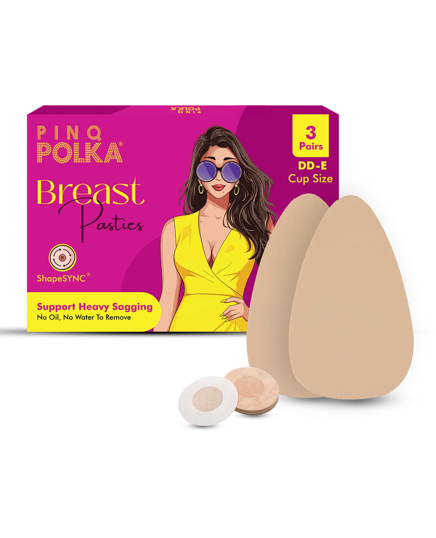 pinq polka Breast Lift Tape Pasties 6 with 10 Nipple Pasties |Shape Enhancer|Skin Friendly Adhesive| Hypoallergenic | Push Up Breast Tape Pasties | Nude Colour | Combo of 16 pcs-picture-38