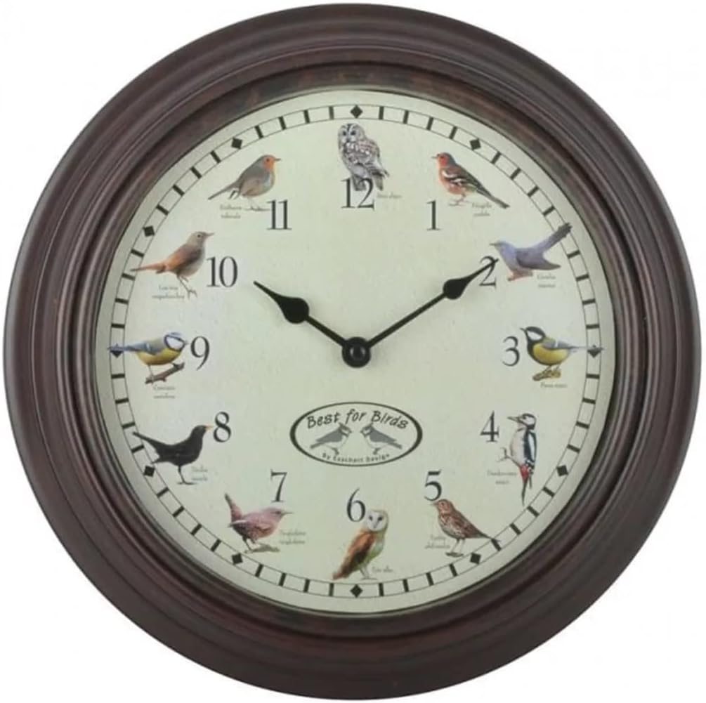 Esschert Design FB416 Bird Sounds Clock, Dark Brown