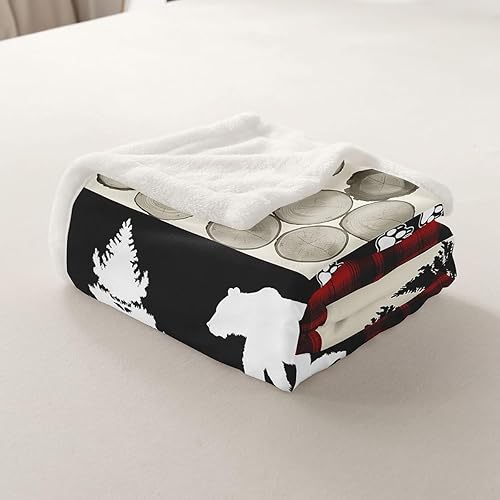 Miniatura 5 de Camper Adventure - Manta de retazos a cuadros rojos con patas de ciervo, para sofá, manta rústica de granja para niños, manta de forro polar suave y