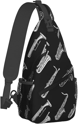 Small Crossbody Bags for Women Men - Vintage Saxophone White Print Adjustable Shoulder Bag Fanny Packs Belt Sling Bag Crossbody Purses Backpack for