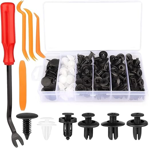 STHIRA® Universal Car Bumper Retainer Clip Kit 100 Pcs Assorted Plastic Rivets Fasteners with 5 Fastener Removal Tools for Ford, GM, Chrysler,...
