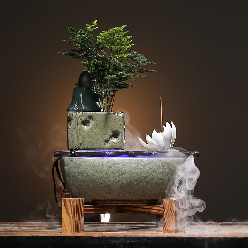 Fuente de Mesa Decorativa para Interior, Fuente de Agua con Cascada, de cerámica, Zen Estilo Oriental, decoración para salón, Dormitorio, Oficina