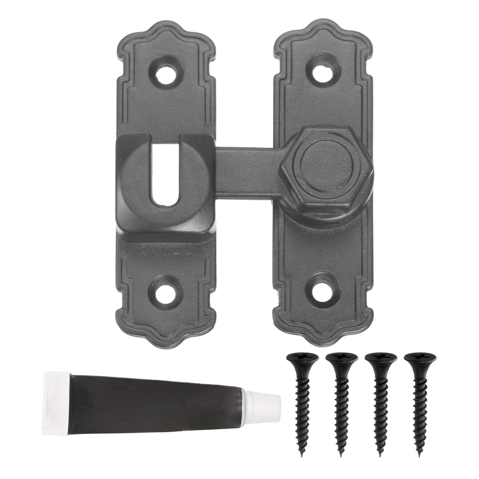 sourcing map 90/180 Degree Flip Gate Latches, Aluminum Alloy Flip Sliding Barn Door Latch with Screws & Glue, Heavy Door Lock for Barn Cabinet Wood Fence, Garage Window, Gray