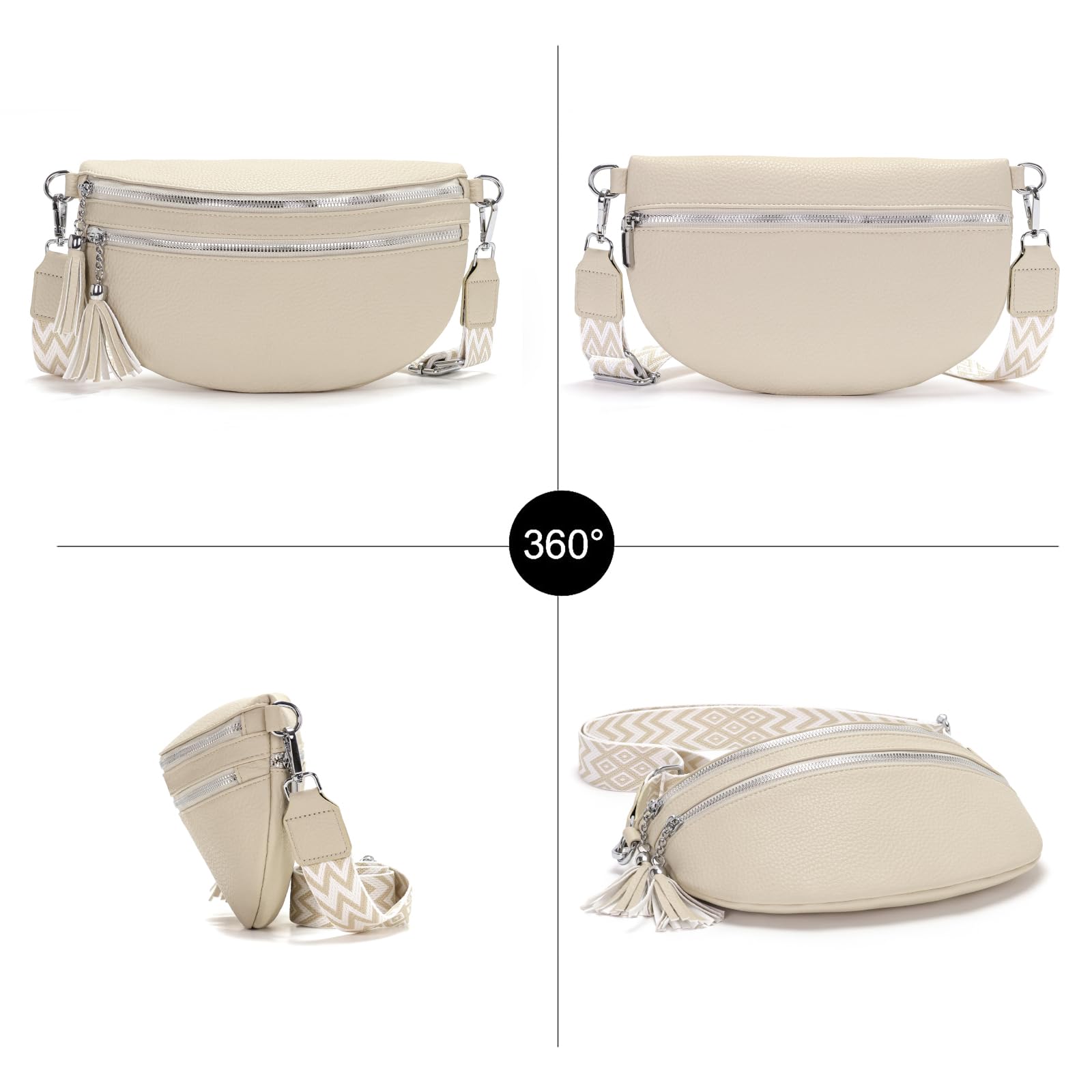 LANXINGLUO sac banane femme Beige sac bandoulière femme tendance sacs à main Moyen Livré avec deux bandoulières et des emplacements pour cartes