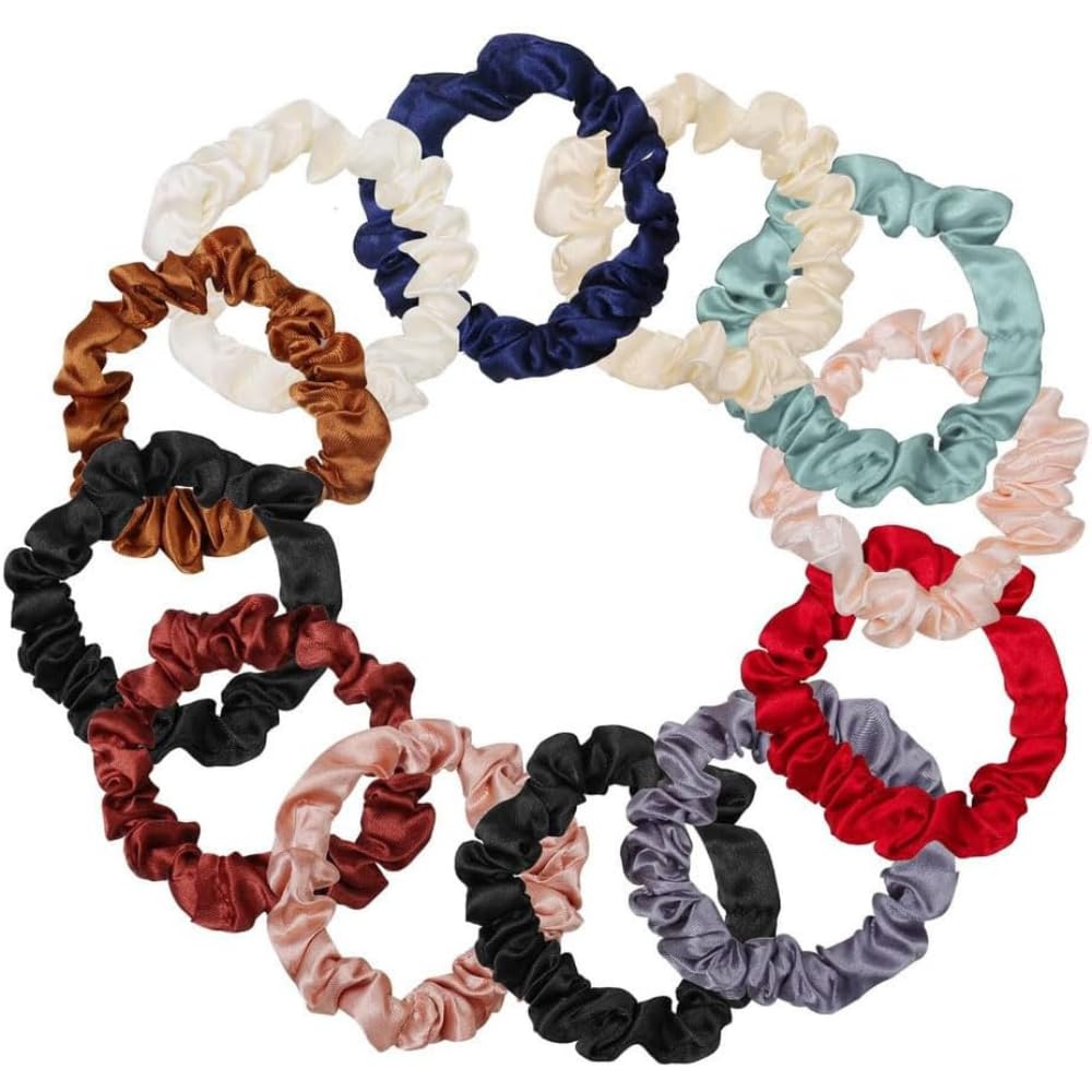 Mini Satin Scrunchies for Women & Girls (Pack of 12) – Small Silk Hair Scrunchies Bundle Pack, No Hair Damage Soft Hair Bands, Mini Rubber Bands for Ponytail-image-24