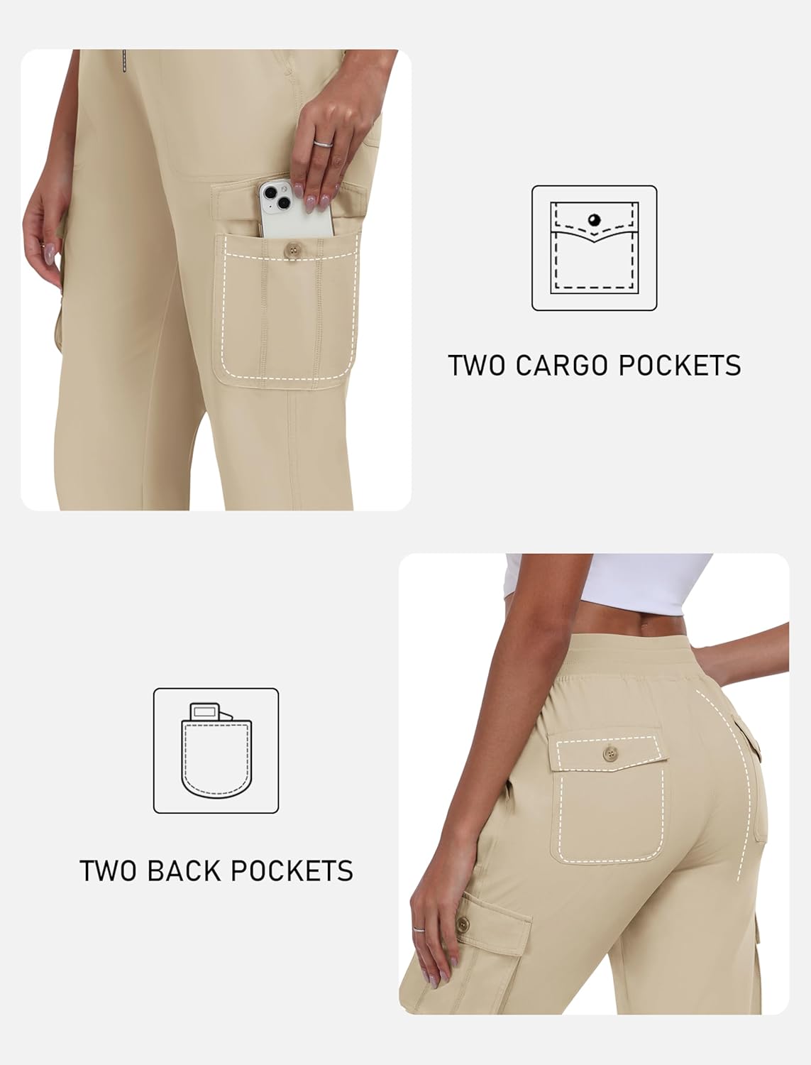 MoFiz Women's Cargo Capris Pants with Pockets Lightweight Quick Dry Travel Hiking Summer Pants for Women - Image 5