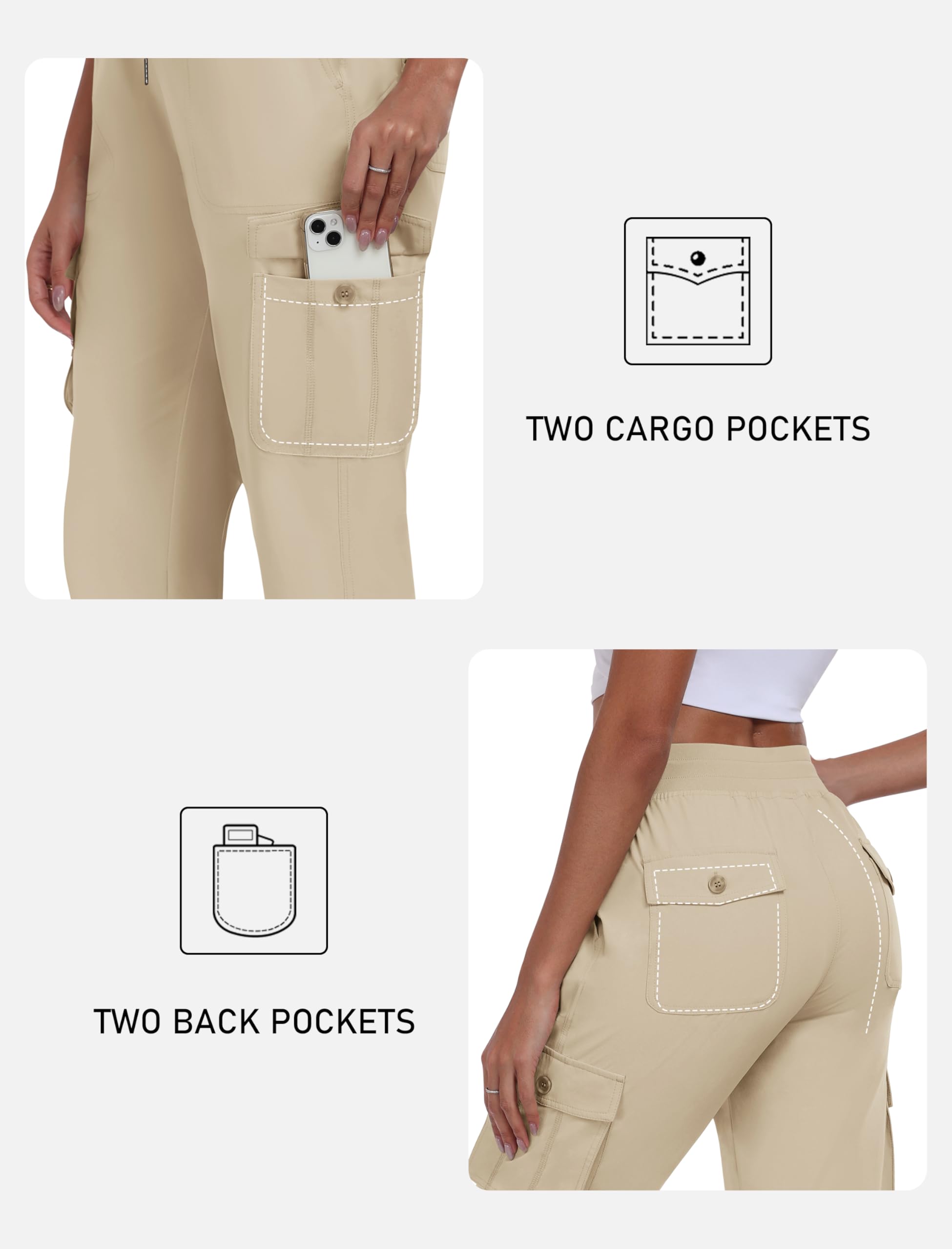 MoFiz Pantalon de randonnée pour femme Capri Cargo Pantalon d'été 3/4, léger, à séchage rapide avec poche
