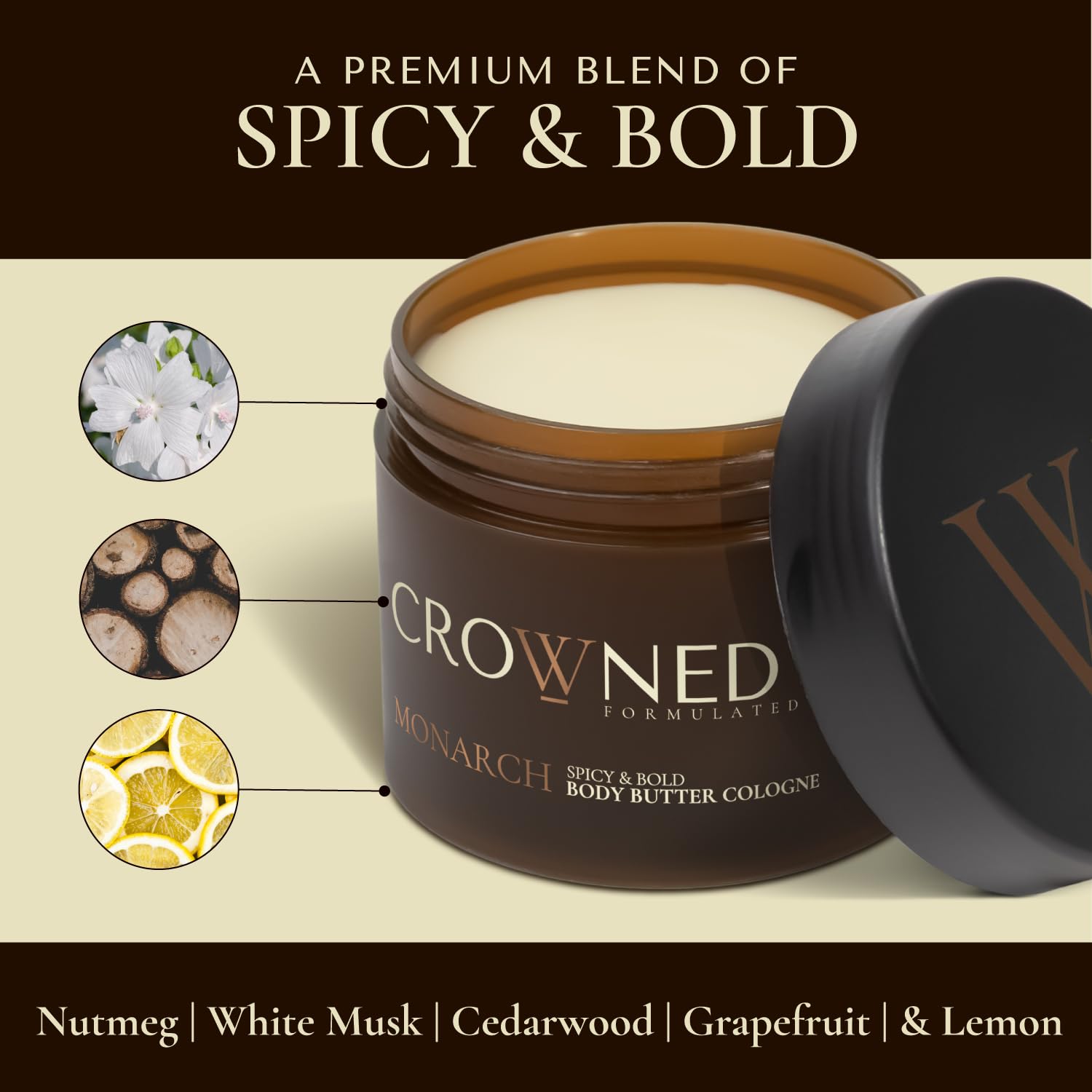 Crowned Skin Monarch Body Butter Cologne and Body Oil Cologne Bundle | As Seen On Shark Tank | Skin Care Set with White Musk & Cedarwood Scent | Natural Shea & Mango Butters | All-Day Fragrance