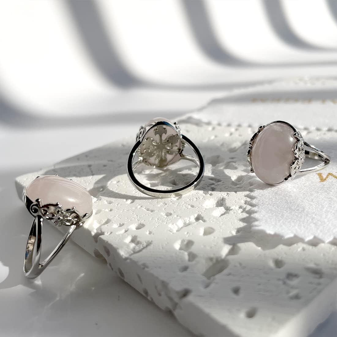 Natural Aquamarine DongLing Rose Pink Stone Crystal Ring for Women,S925 Sterling Silver Ring Jewelry - Image 6